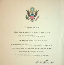 FDR Memorial Certificare for Billie Brown